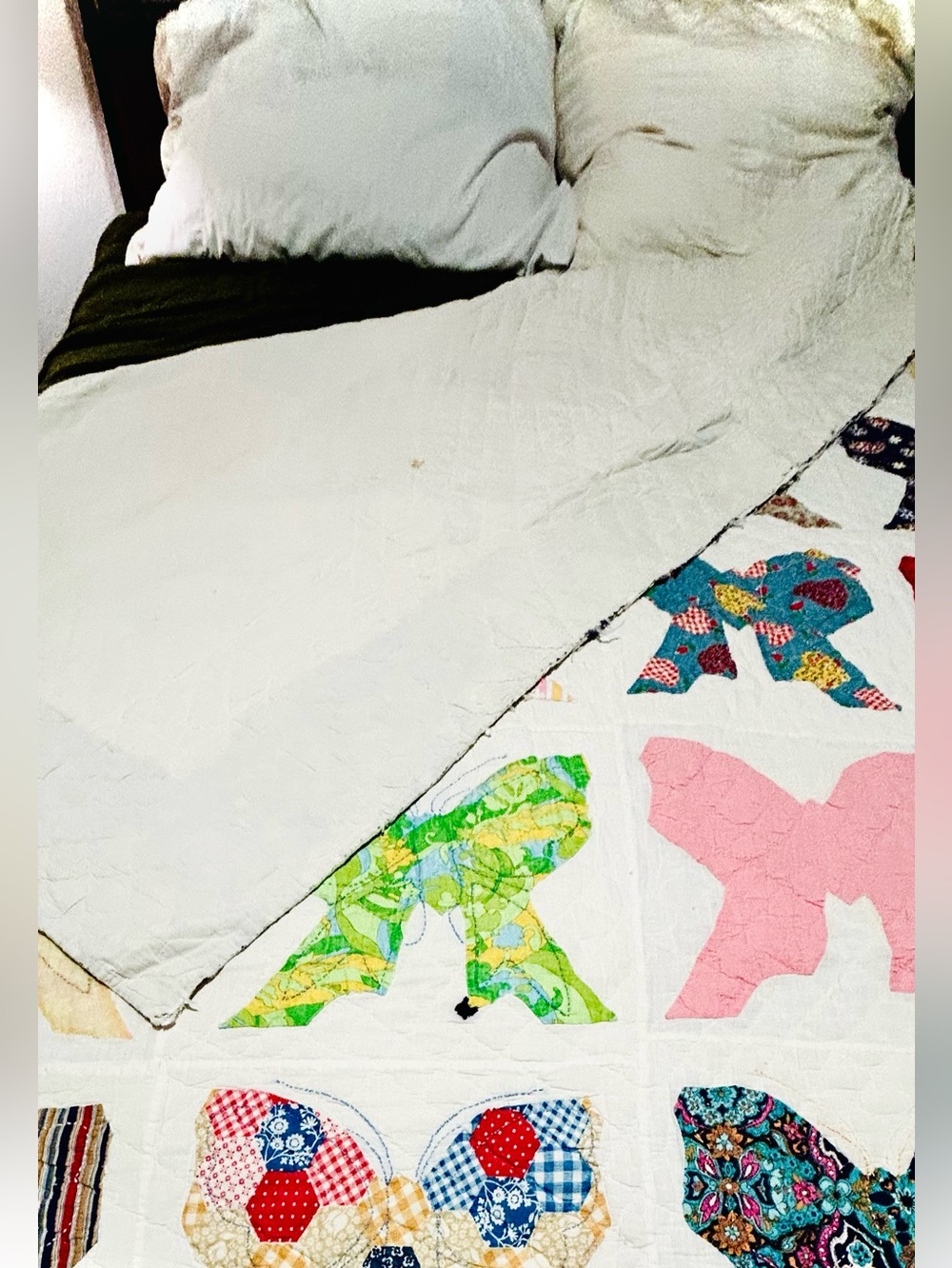 Vintage embroidered handcrafted Butterfly Patchwork Folk Art Quilt Grannycore - Picture 3 of 5